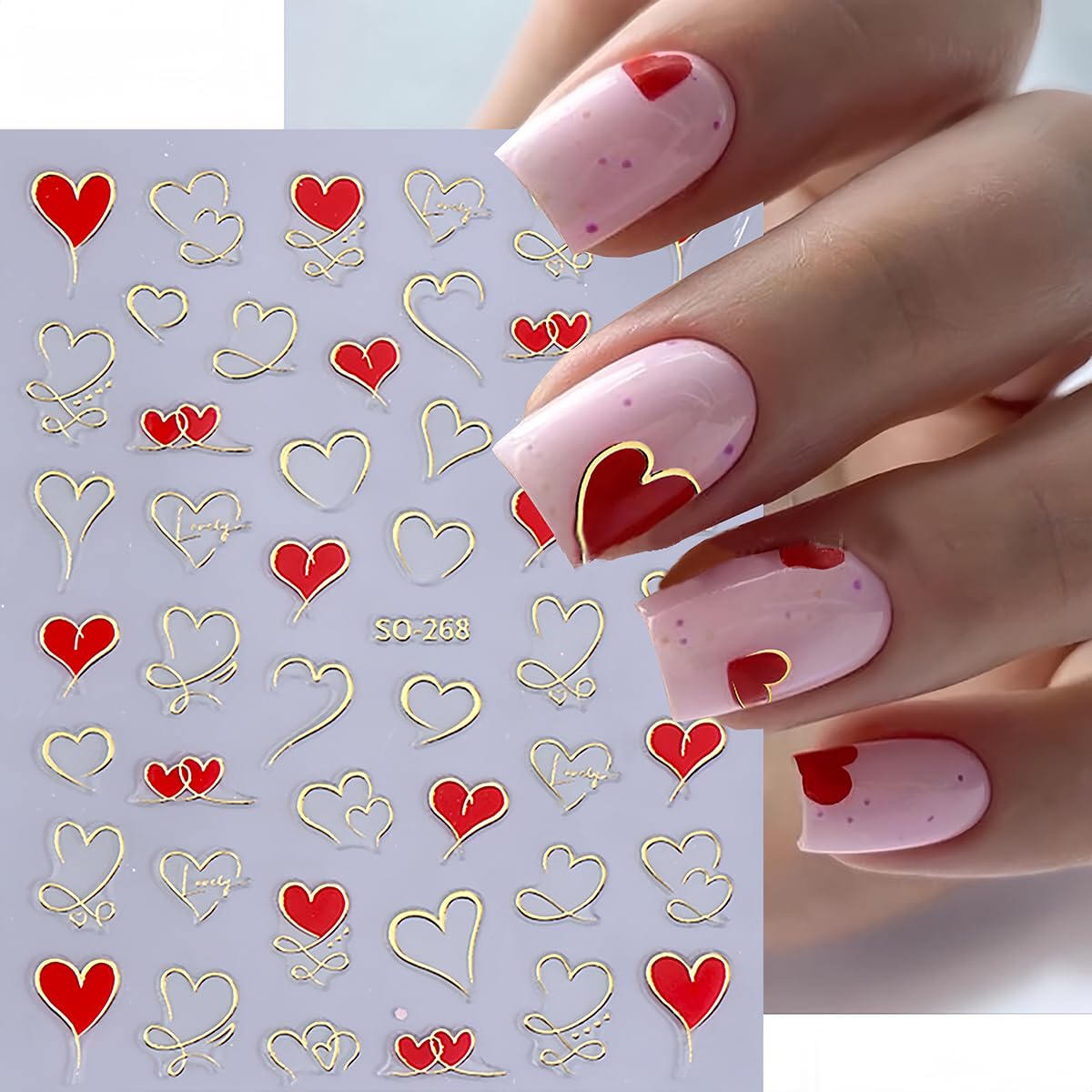 BYJKYEN uñas doradas con corazones para un estilo festivo y brillante.