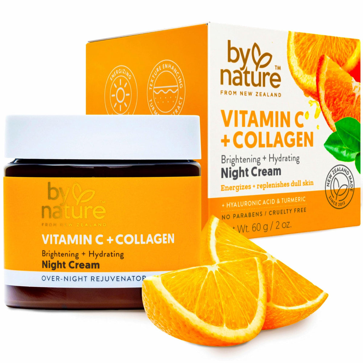 By Nature crema de noche para el rostro con vitamina C y colágeno para piel radiante.