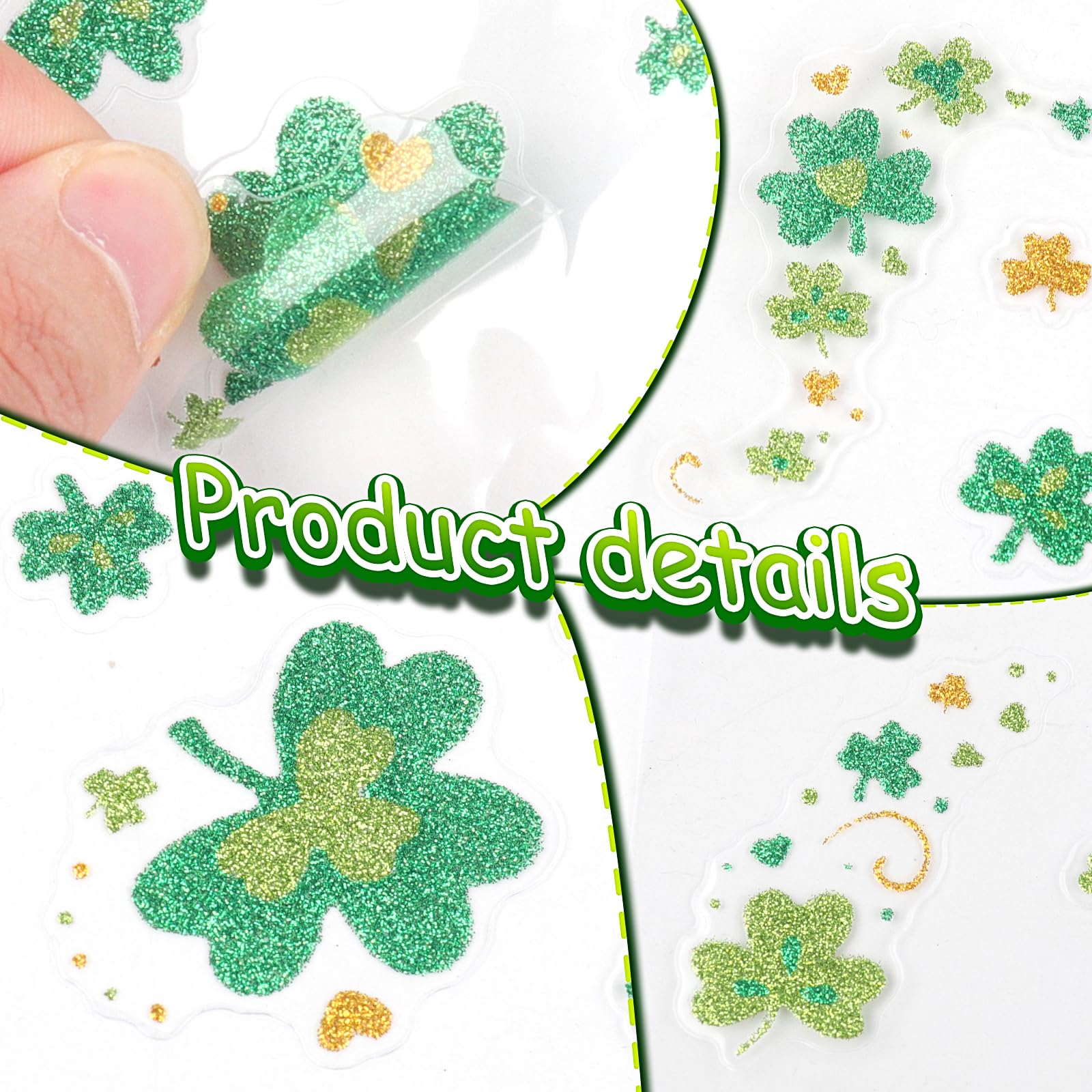 BYNYTO trébol brillo verde, pegatina facial resistente y segura para el carnaval