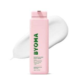 BYOMA limpiador corporal sensible, botella visible, ayuda a calmar la irritación de la piel