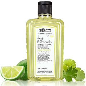 C. O. Bigelow, botella lima cilantro, aroma fresco y limpieza suave.