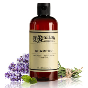 Champú C.O. Bigelow lavanda-menta en botella frontal para uso diario.