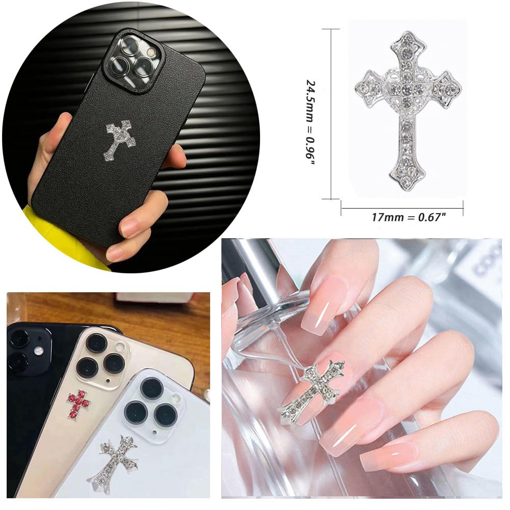 Accesorios de uñas cruz con brillo plateado y acabado duradero.