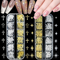 Cagzzee Cruz-Estrella para uñas en plata, brillo duradero para diseño elegante.