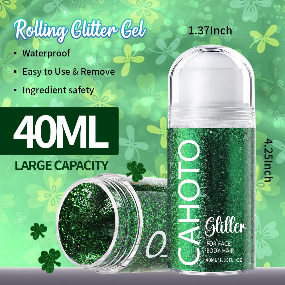 CAHOTO glitter verde roll-on para eventos festivos y looks temáticos.