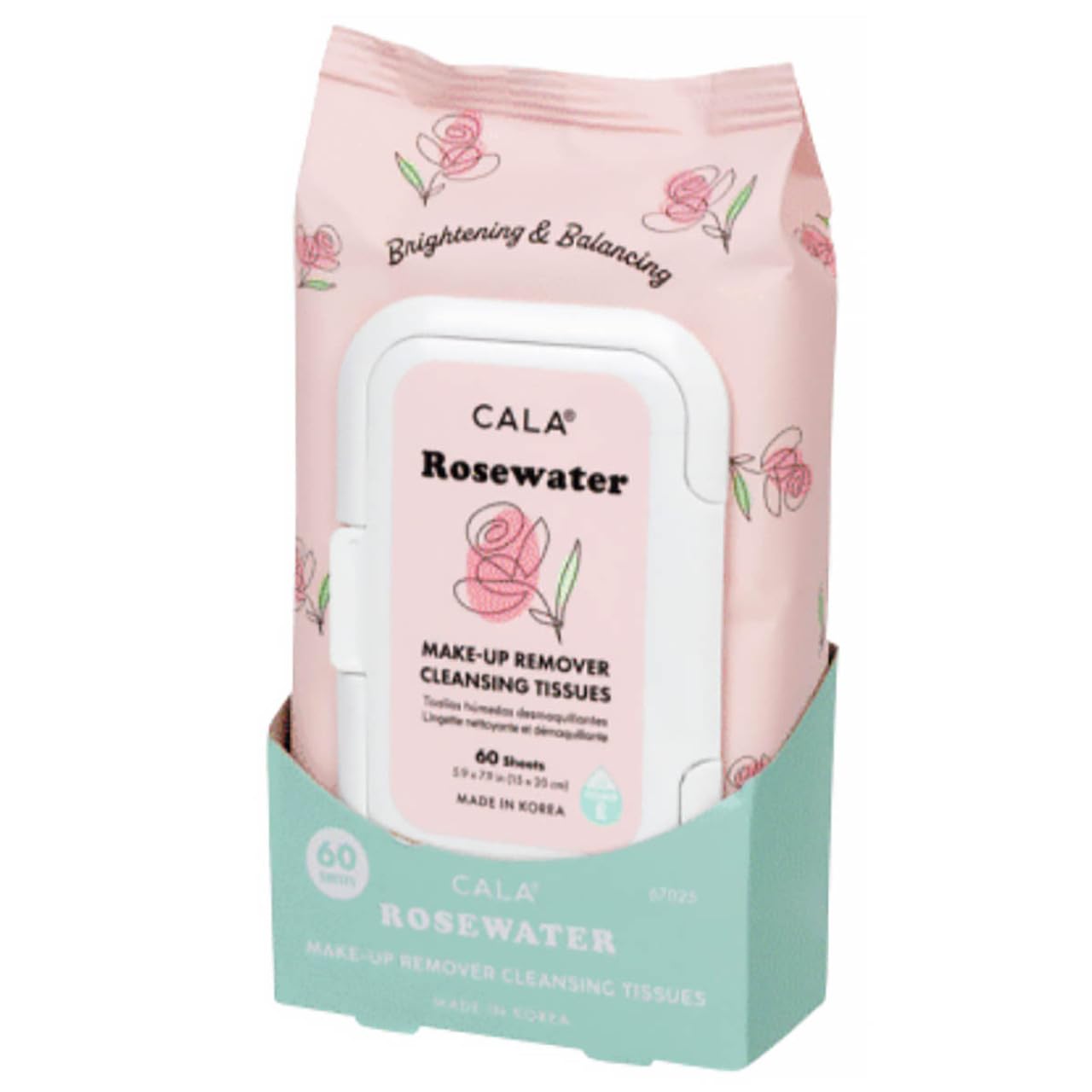 CALA toallitas desmaquillantes con agua de rosas para desmaquillar e hidratar, maquillaje resistente al agua