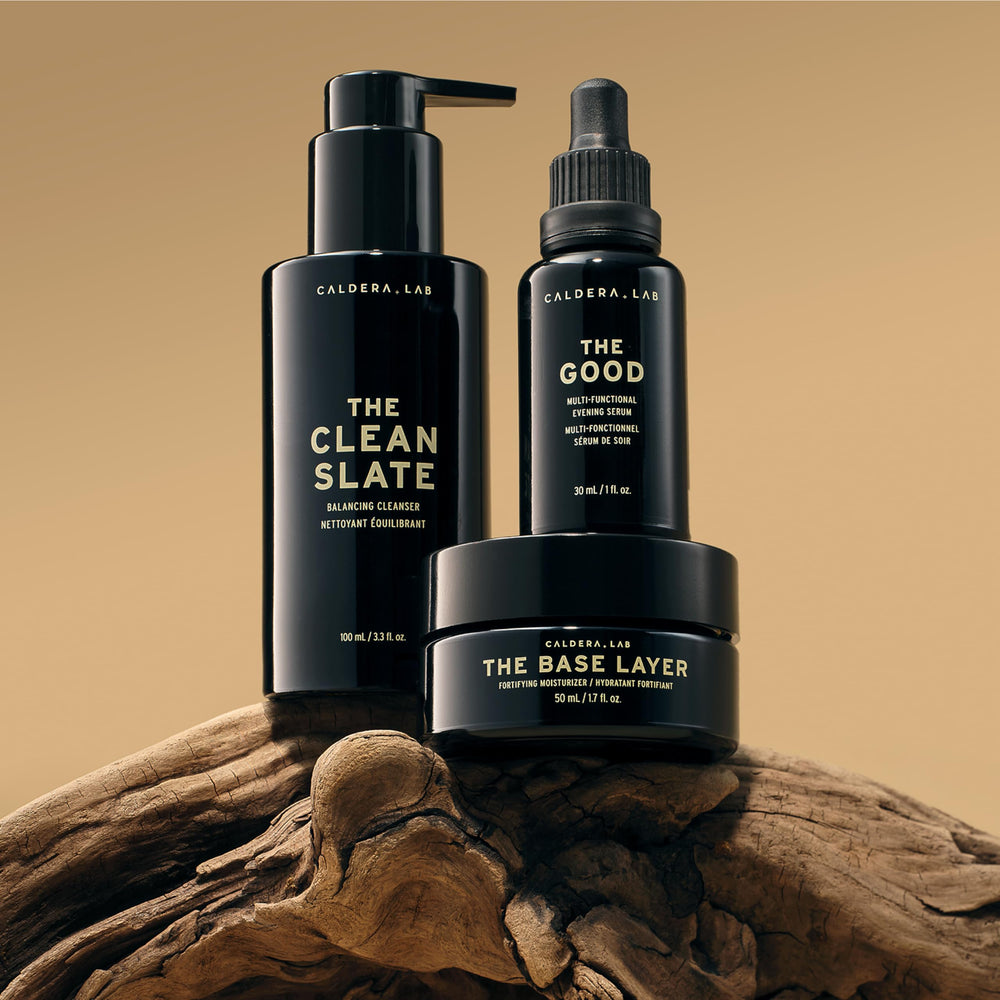 Caldera + Lab Embalaje sostenible: set consciente para cuidado facial.