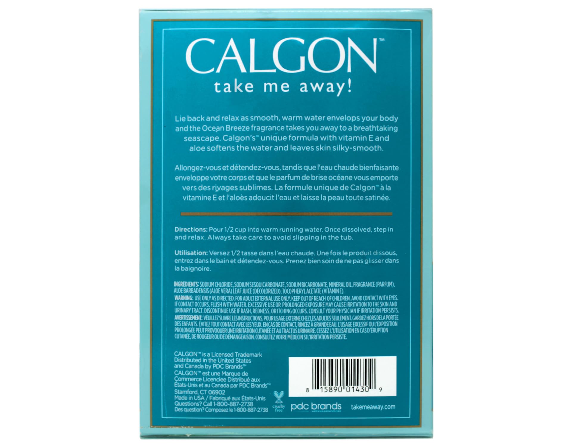 Calgon Brisa Marina, perlas disolviéndose en agua tibia para hidratar la piel.