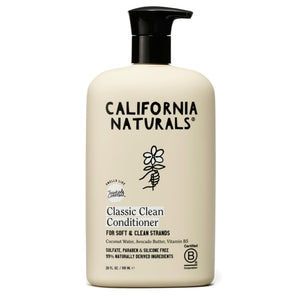Acondicionador California Naturals con leche de coco en envase; hidratación suave para cabellos secos.