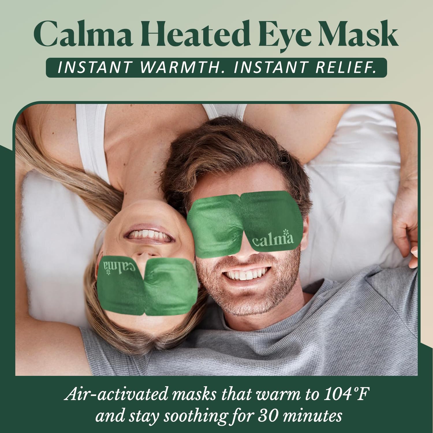 Caja de Calma mascarilla ocular caliente para relajación nocturna.