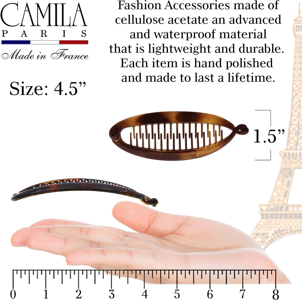 Camila Paris CP5 clip banano acetato duradero, material de alta calidad.