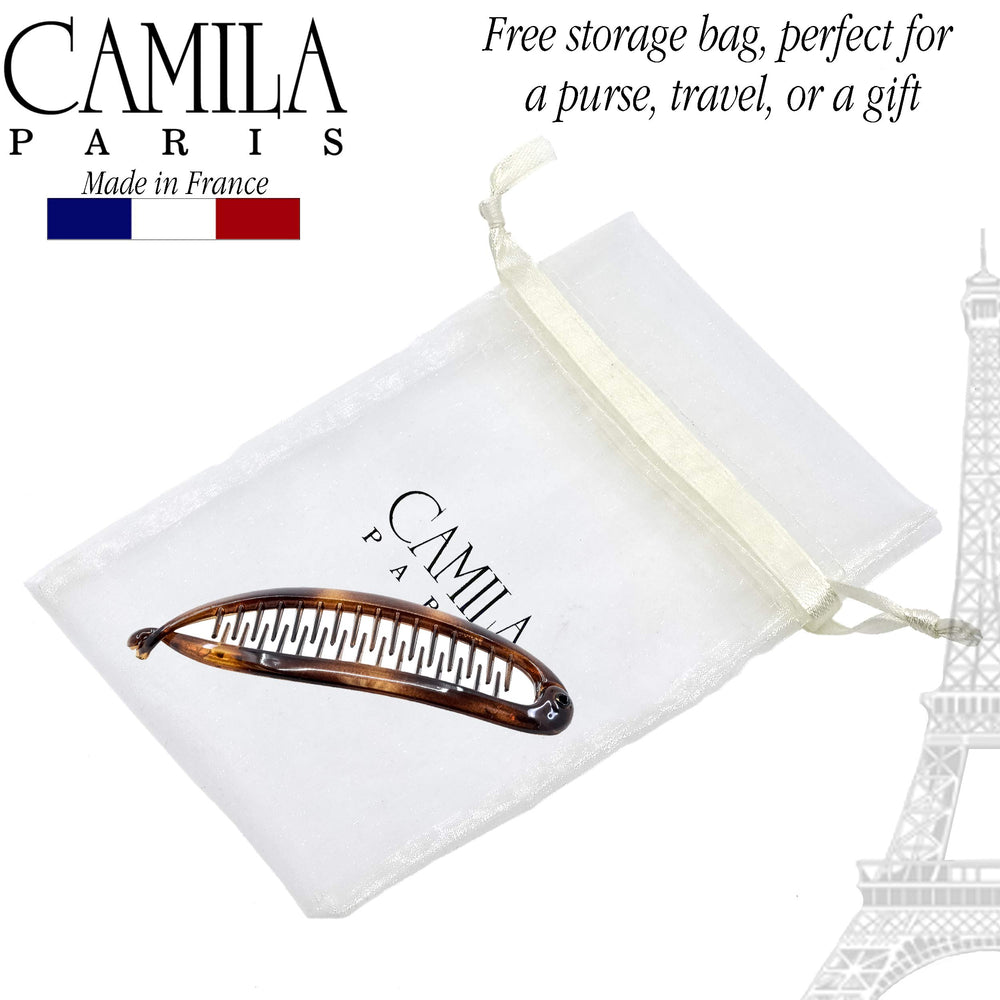 Camila Paris CP5 clip banano carey, acabado elegante para daily wear.