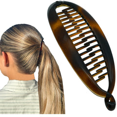 Camila Paris CP5 clip banano carey, sujeción suave para peinados duraderos.