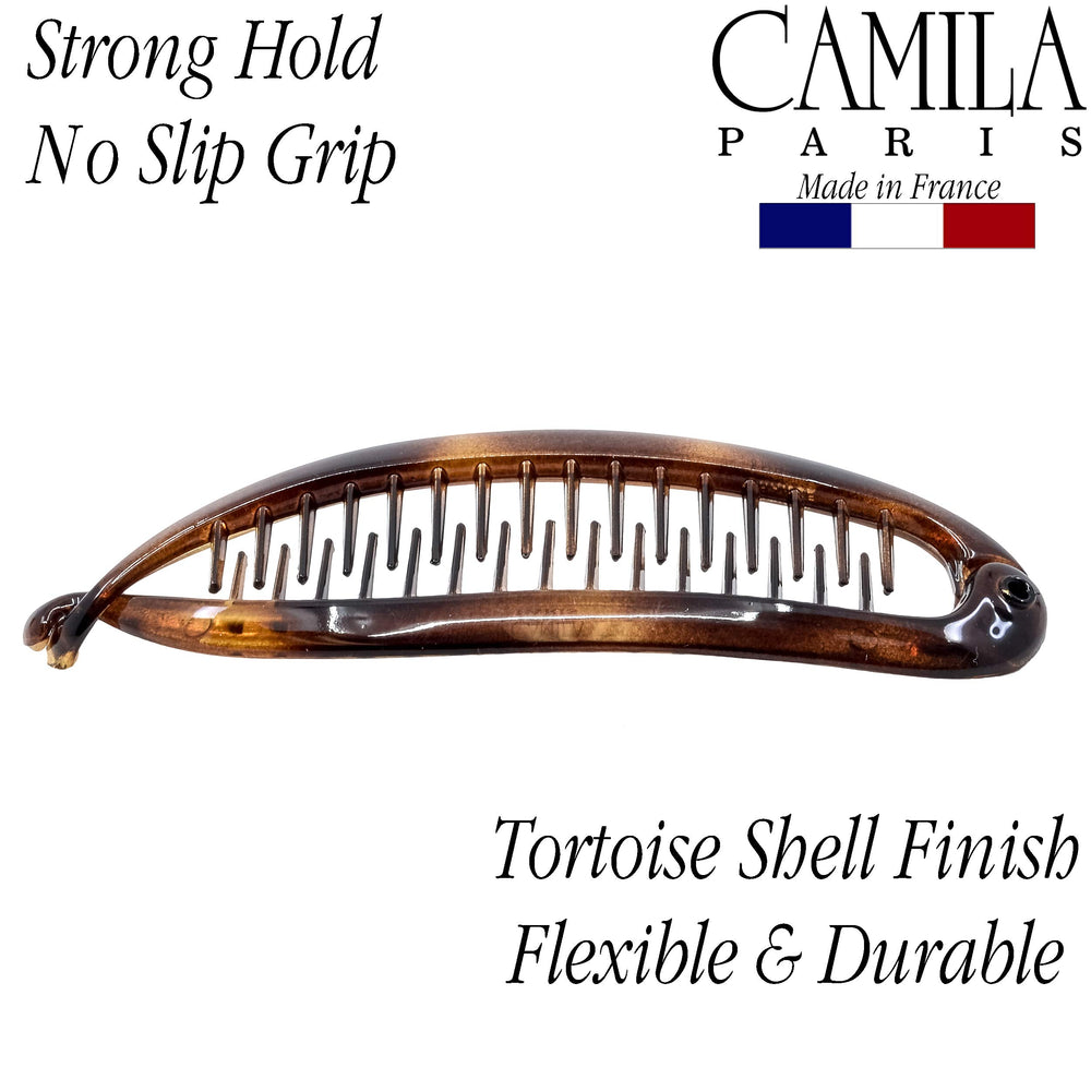 Camila Paris CP5 clip banano forma de pez, cierre estable.
