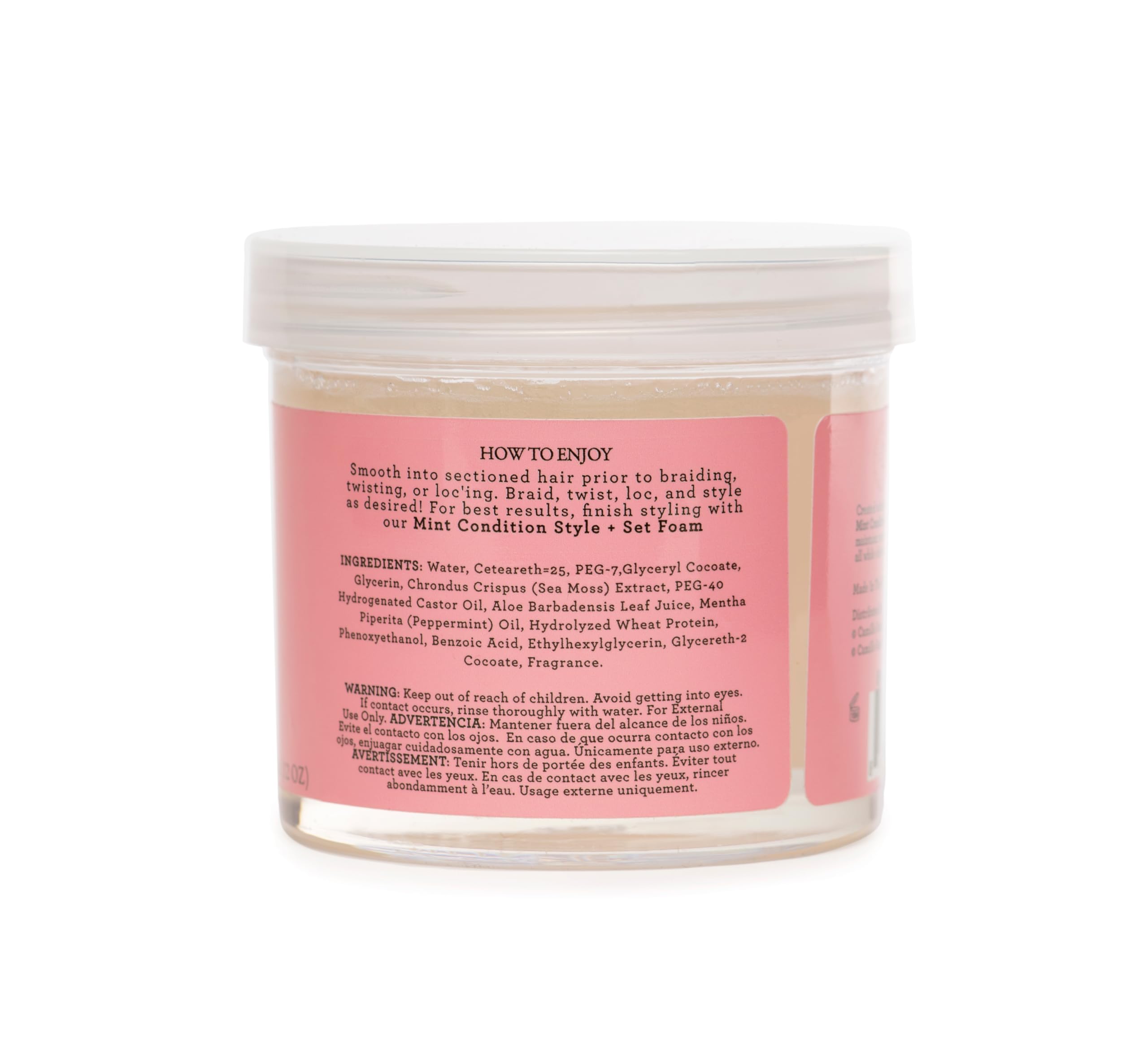 Camille Rose gel para trenzas: aceites de ricino, jojoba y oliva para sellar humedad.