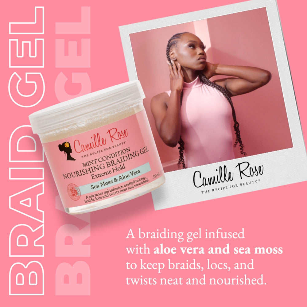 Camille Rose gel para trenzas: aplicación en raíces para un peinado cómodo.