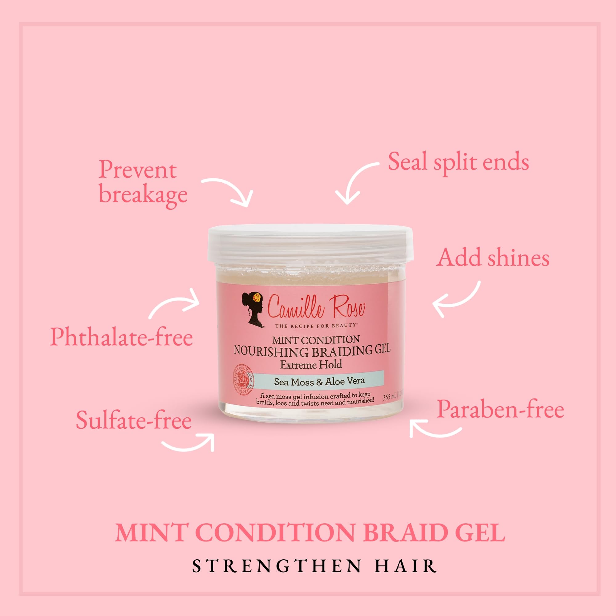 Camille Rose gel para trenzas: cuidado del cabello seco alivia la sequedad.