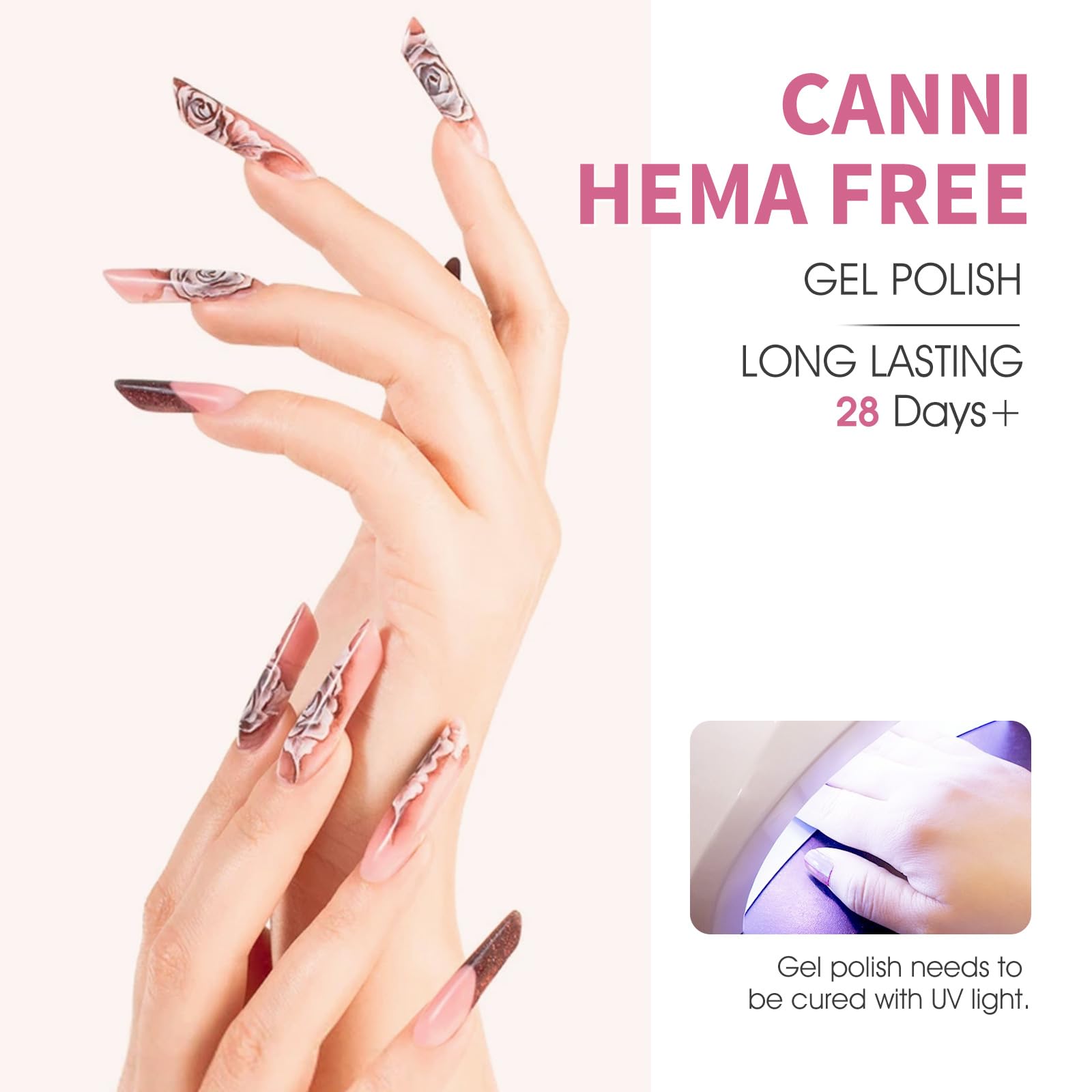 Aplicación suave del gel rosa CANNI para color uniforme.