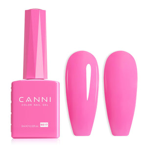 Esmalte gel rosa de CANNI en botella, color brillante para manicura precisa.