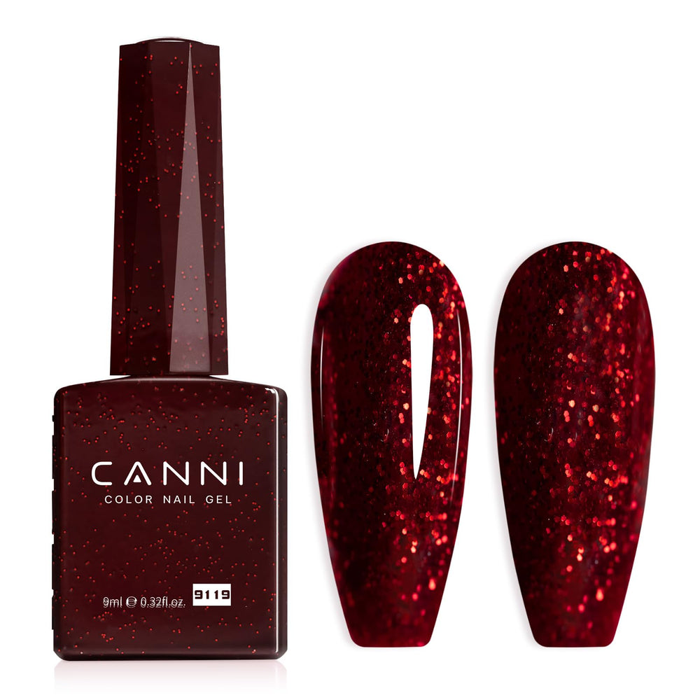 Esmalte gel CANNI burdeos oscuro con acabado brillante para uñas.