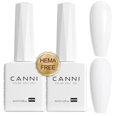 CANNI: botella de esmalte gel blanco, vista cercana del color real.