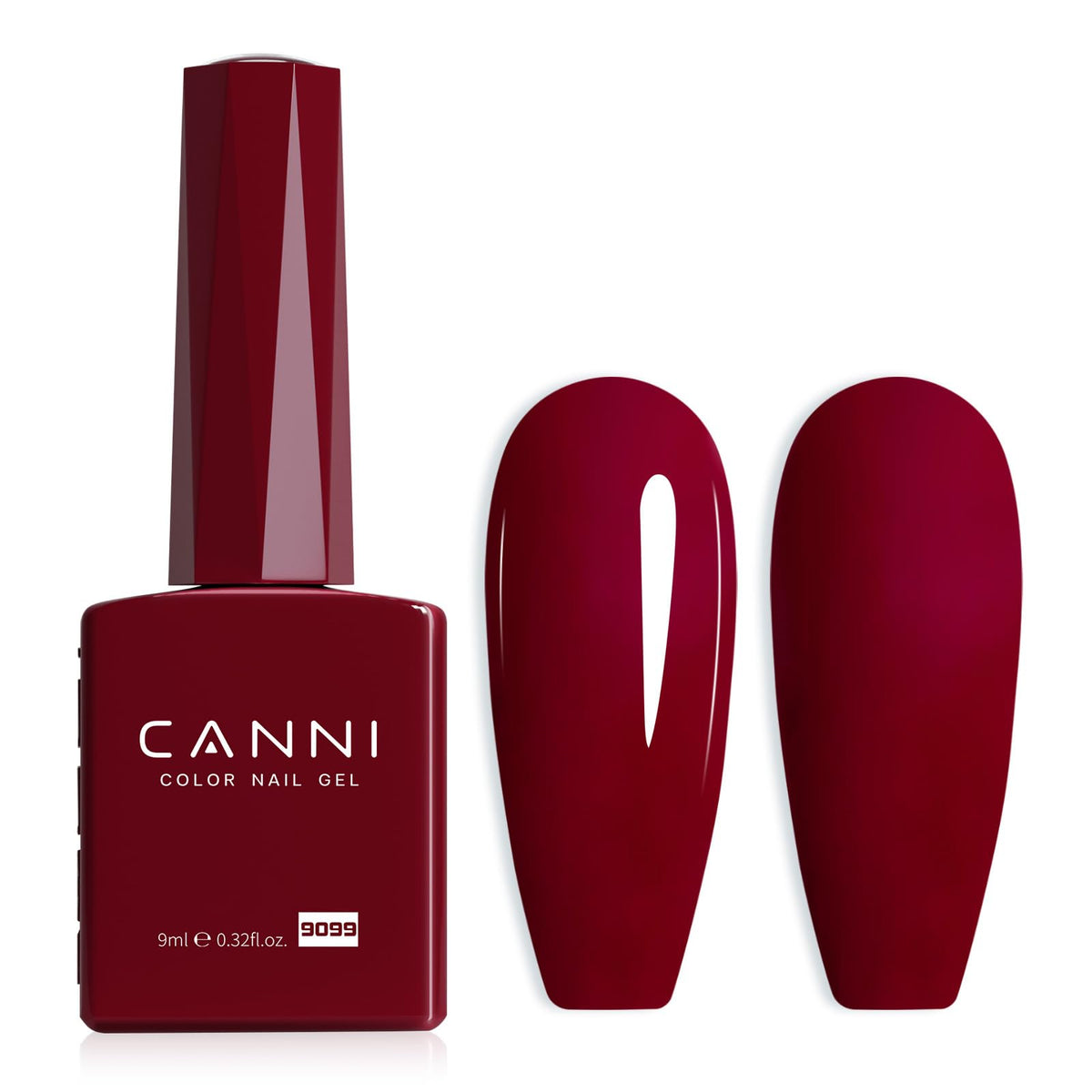 Esmalte gel CANNI rojo oscuro, frasco color para ver el tono con precisión