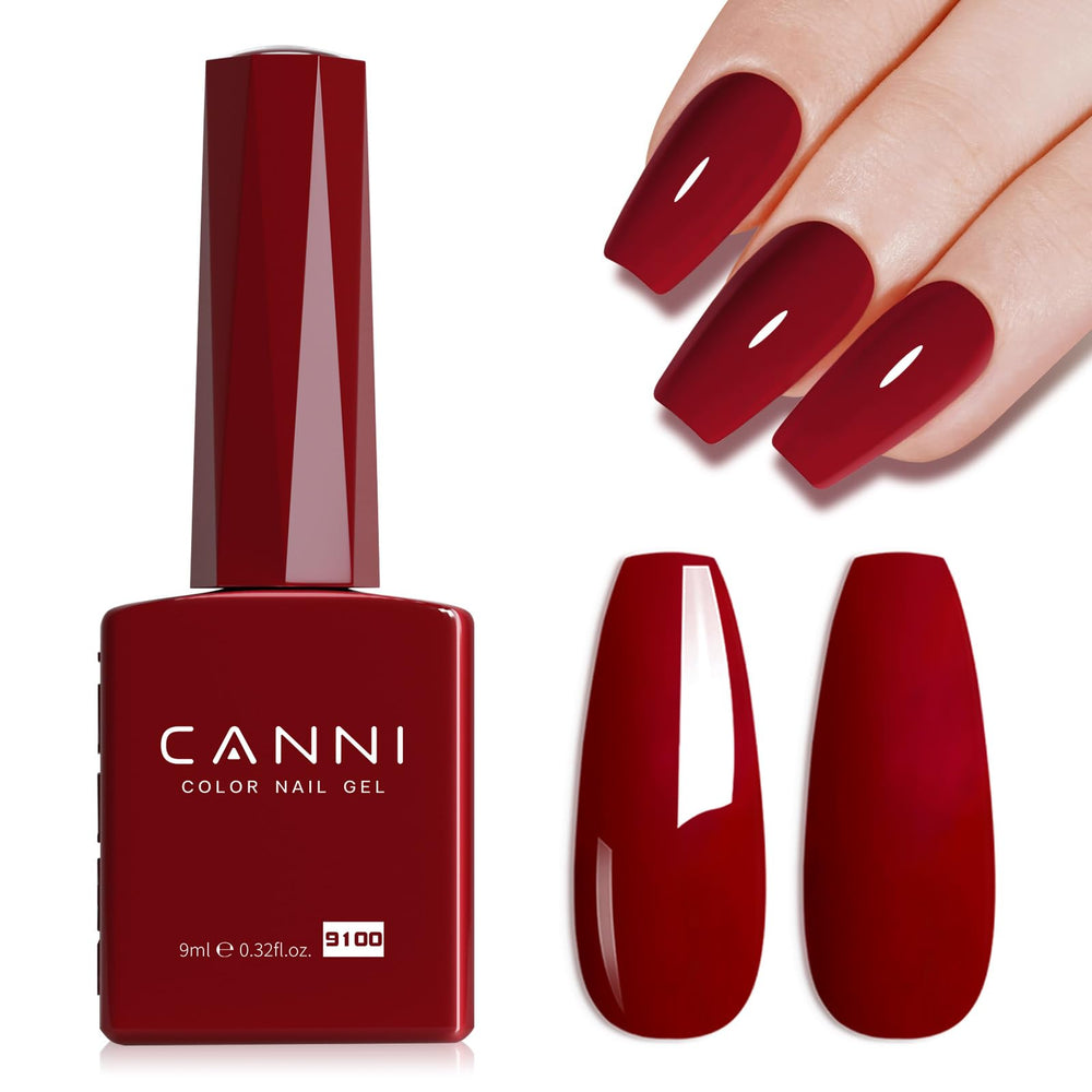 Esmalte gel CANNI rojo profundo con brillo intenso para uñas.