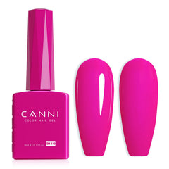 CANNI esmalte gel rosa neón en botella color; muestra tonalidad y brillo