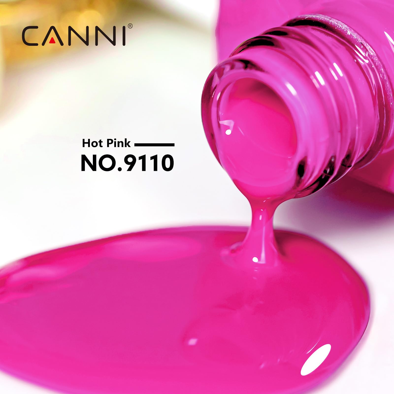 CANNI esmalte gel rosa neón aplicado; acabado brillante