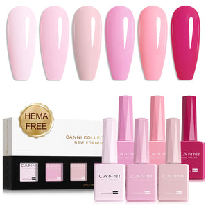 CANNI gel rosa suave, set de 6 esmaltes, ideal para uñas elegantes en casa.