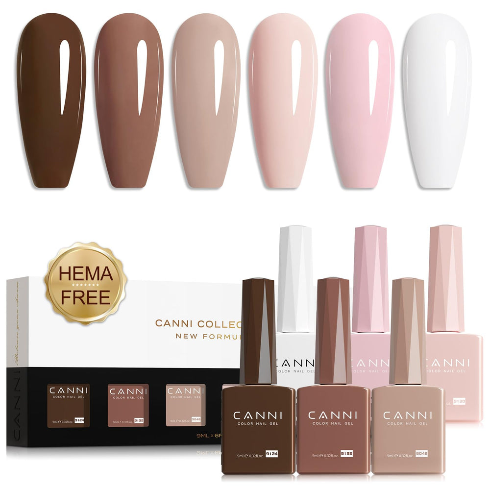 CANNI gel-nail-polish-kit botellas color nude-pink para manicuras precisas.