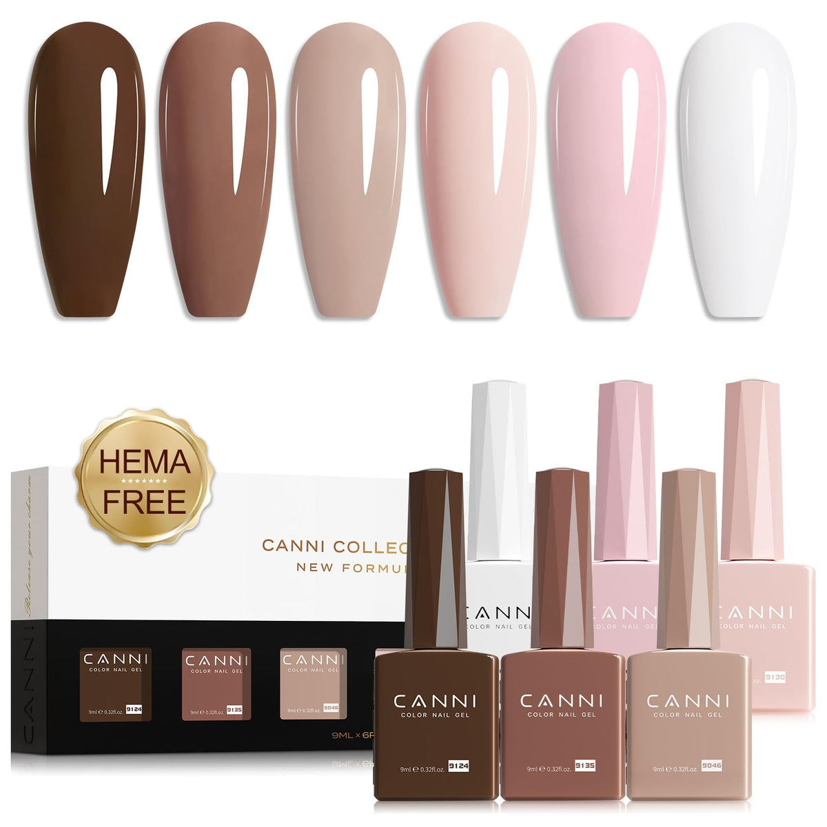 CANNI gel-nail-polish-kit botellas color nude-pink para manicuras precisas.