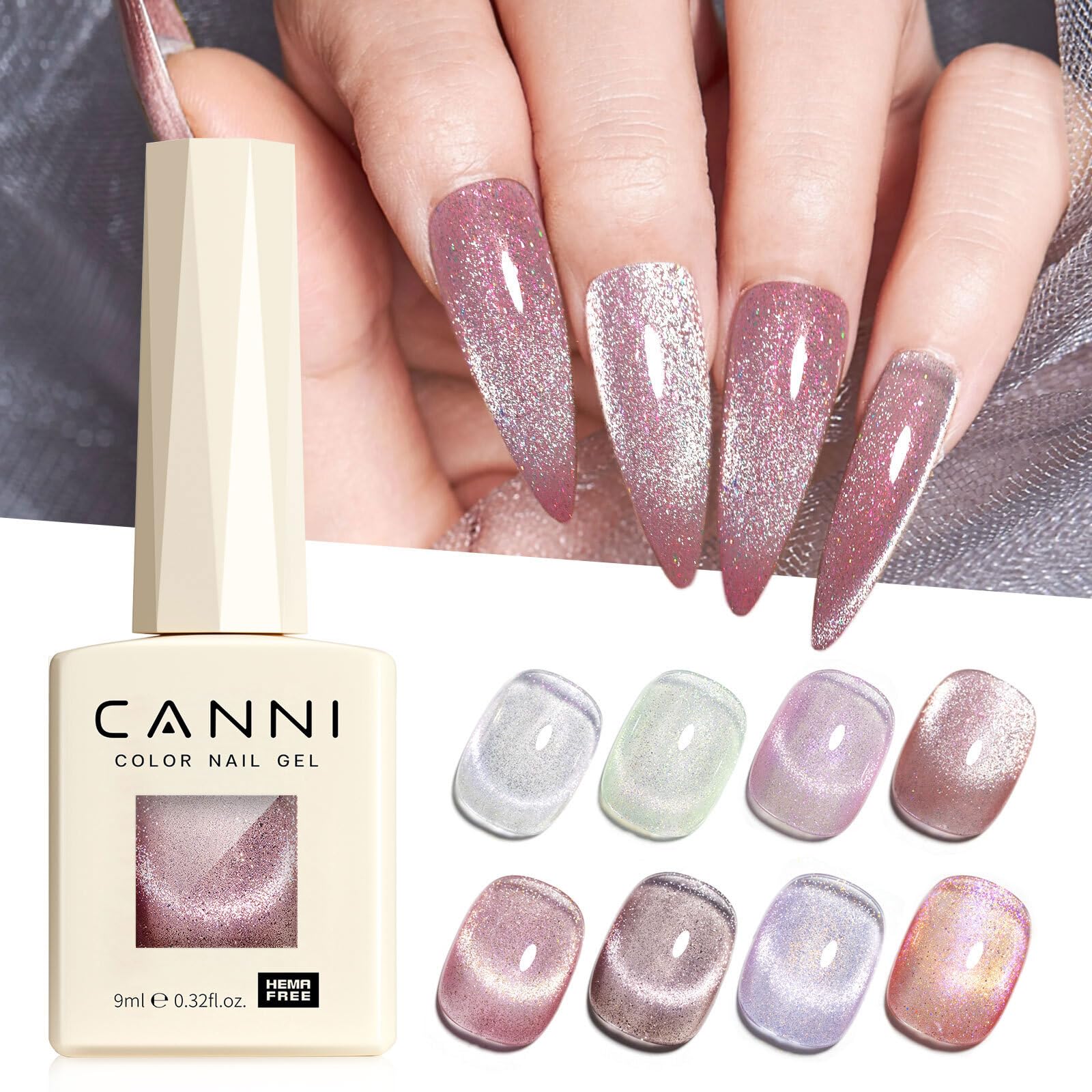 CANNI Gel ojo de gato verde, acabado vibrante que cambia con la luz.