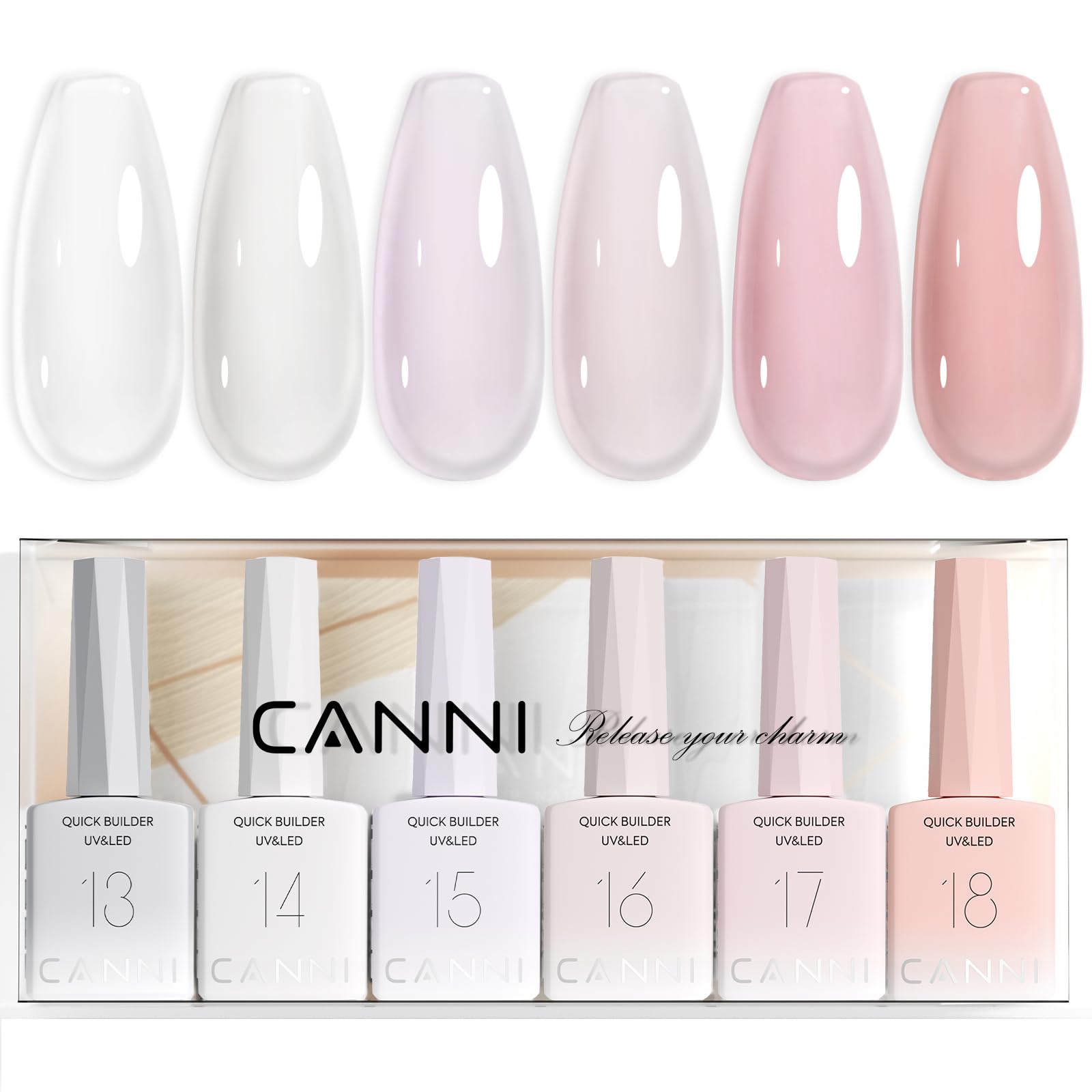 CANNI kit gel de construccion de 6 piezas para extension y fortalecimiento de uñas.