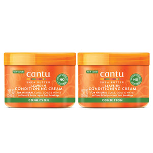 Cantu crema leave-in karité natural en envase doble para hidratación diaria.