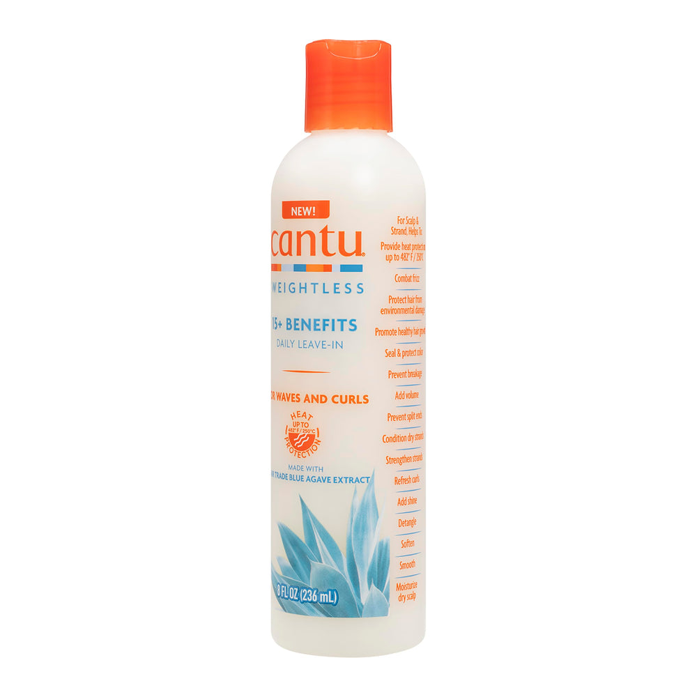 Cantu crema sin peso, cabello con brillo natural tras uso regular.