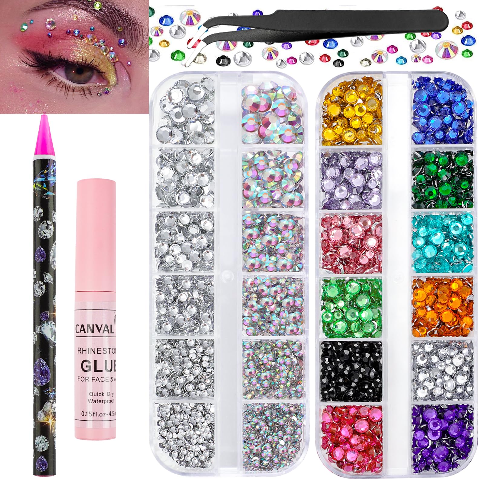 Canvalite piedras faciales coloridas para brillos duraderos
