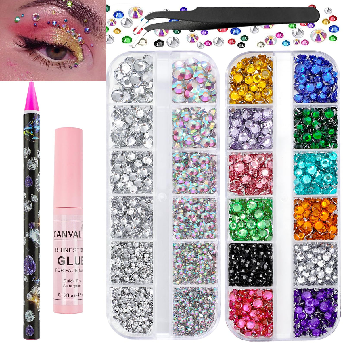 Canvalite piedras faciales coloridas para brillos duraderos