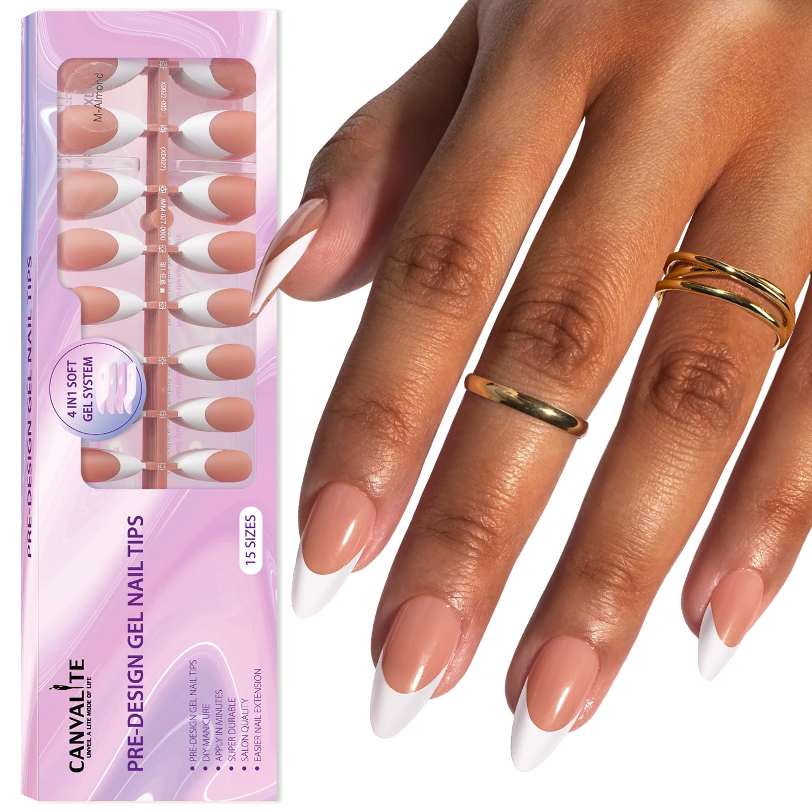 CANVALITE uñas francesas punta almendra con diseño elegante
