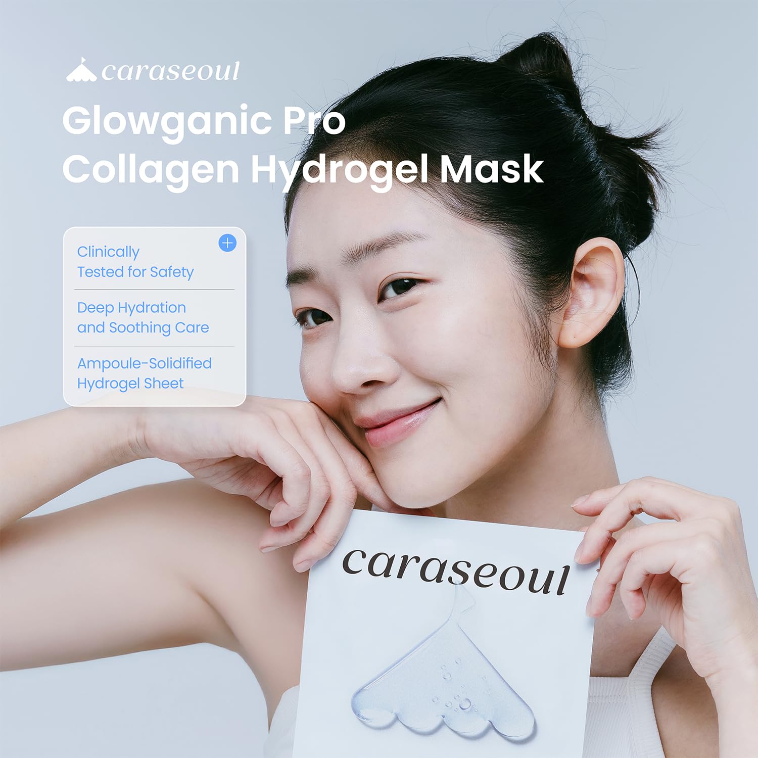 caraseoul Glowganic Pro máscara hidrogel, textura suave en rostro, sensación fresca