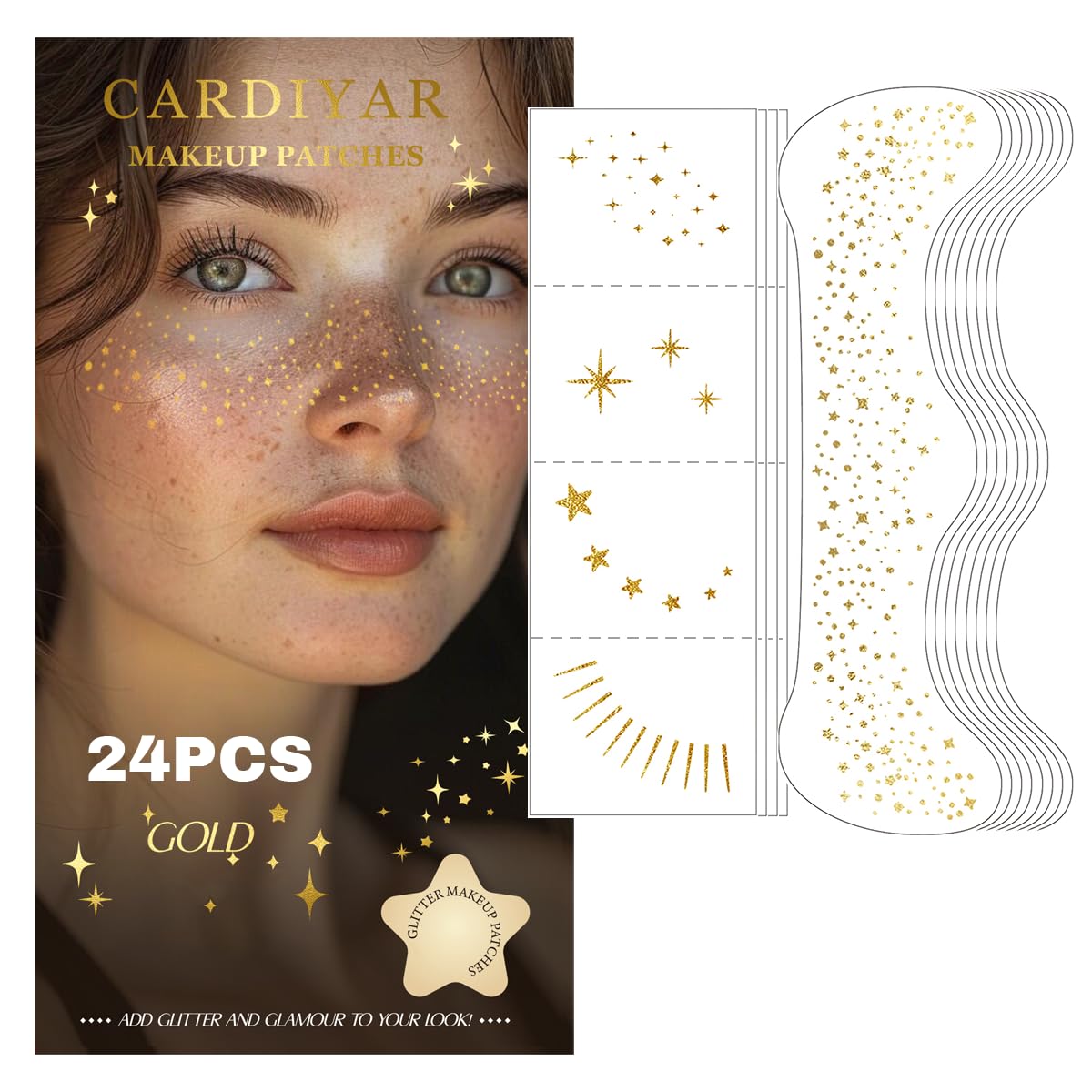 Cardiyar Glitter Freckles en parches grandes dorados para un brillo duradero