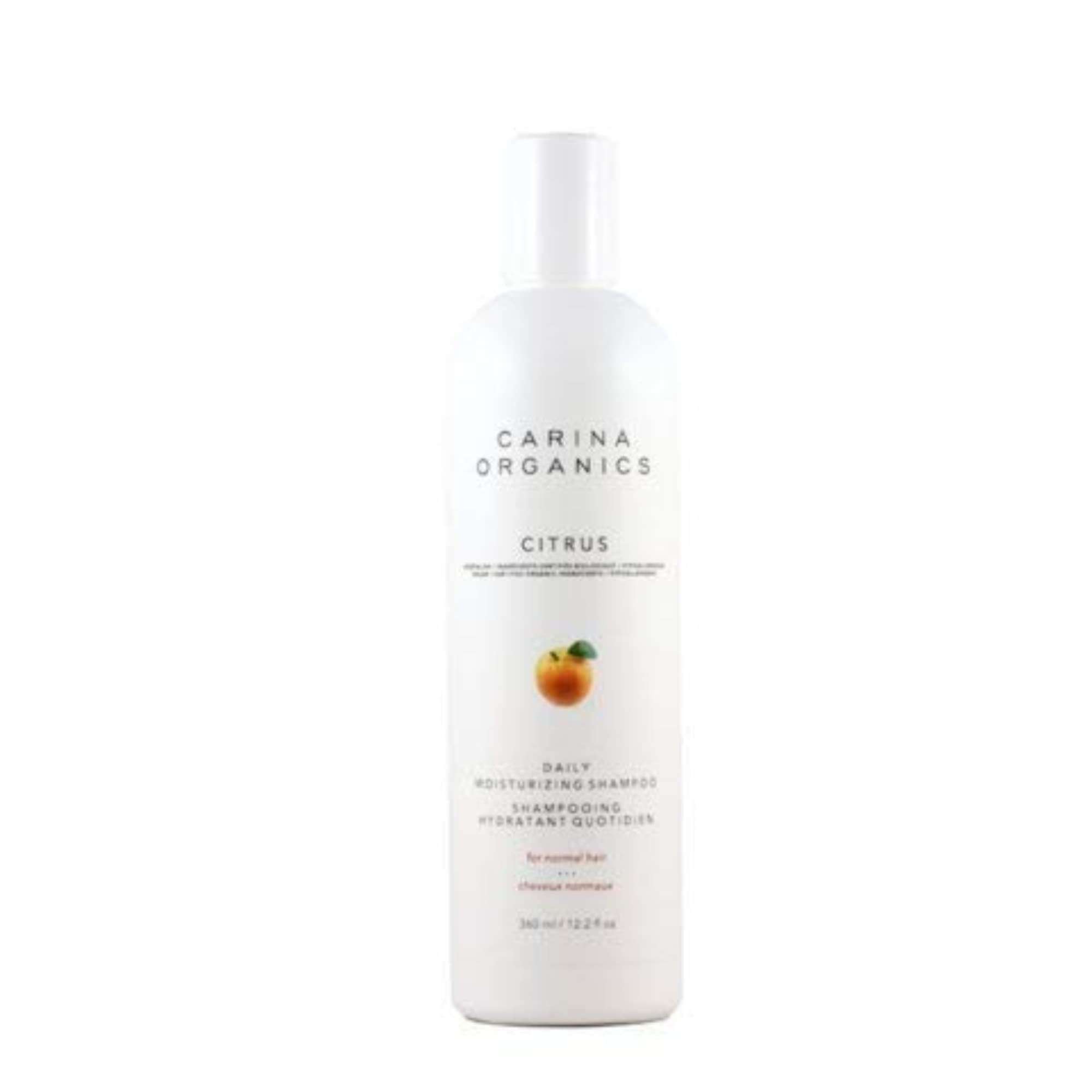 Carina Organics champú cítrico: vertido suave para limpieza diaria.