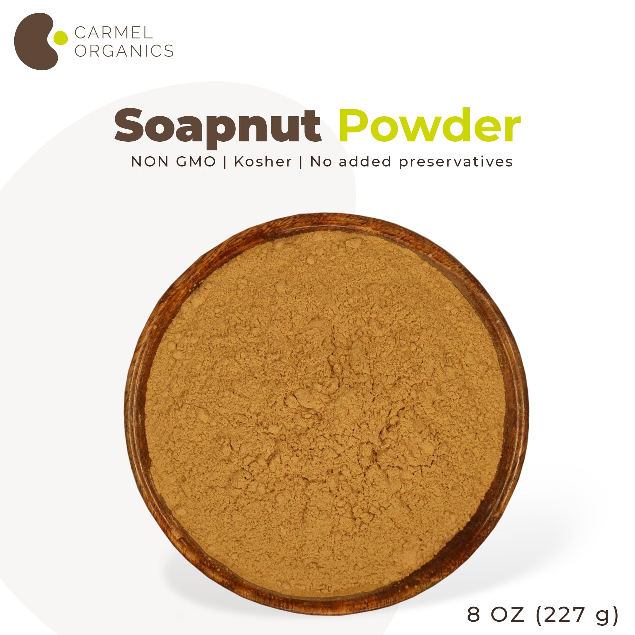 Carmel Organics polvo Soapnut ingredientes, confianza en producto natural para uso cosmético