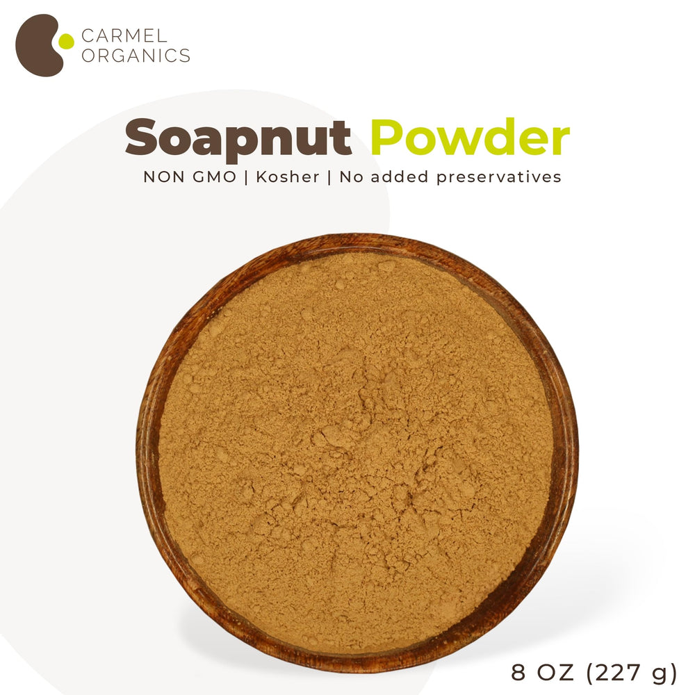 Carmel Organics polvo Soapnut ingredientes, confianza en producto natural para uso cosmético