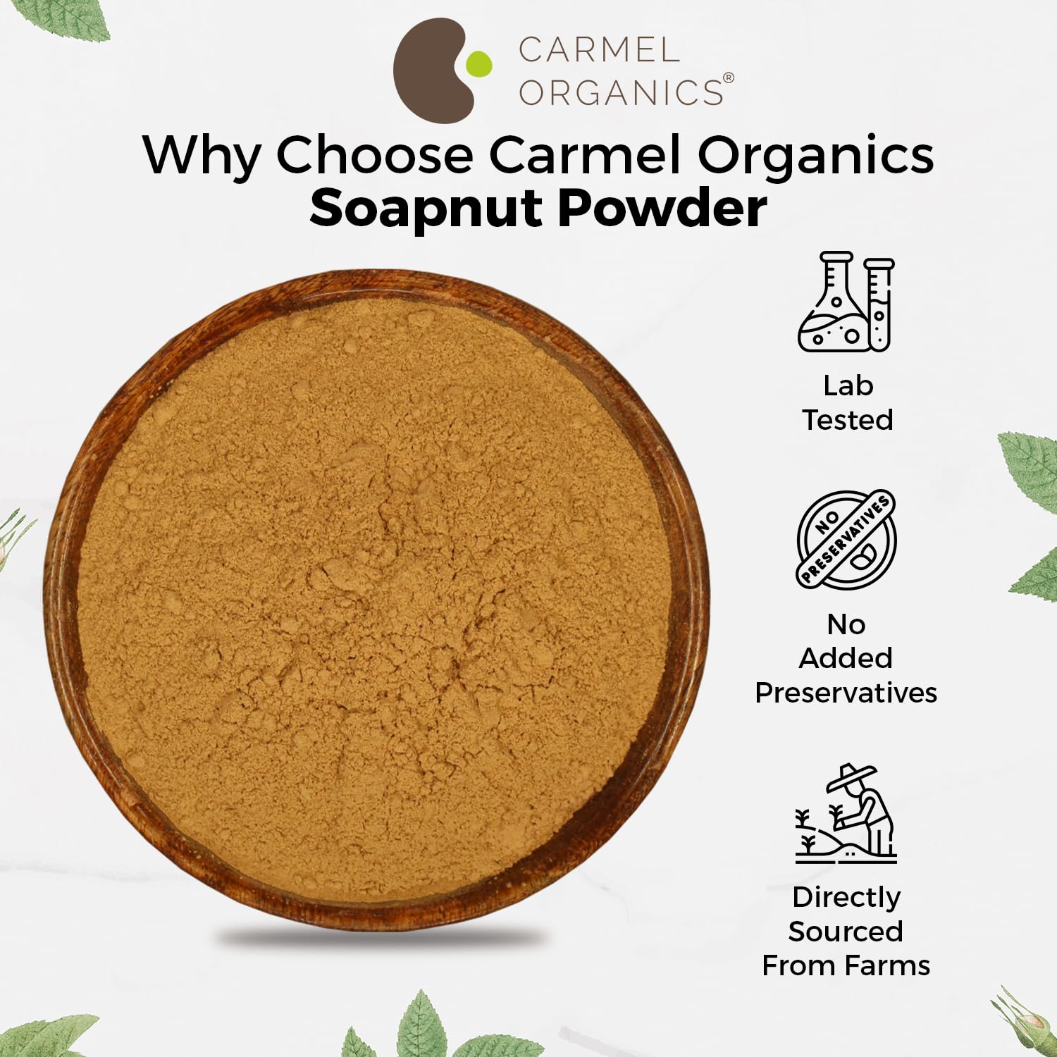 Carmel Organics polvo Soapnut lavado cabello, cuidado natural con aromas suaves