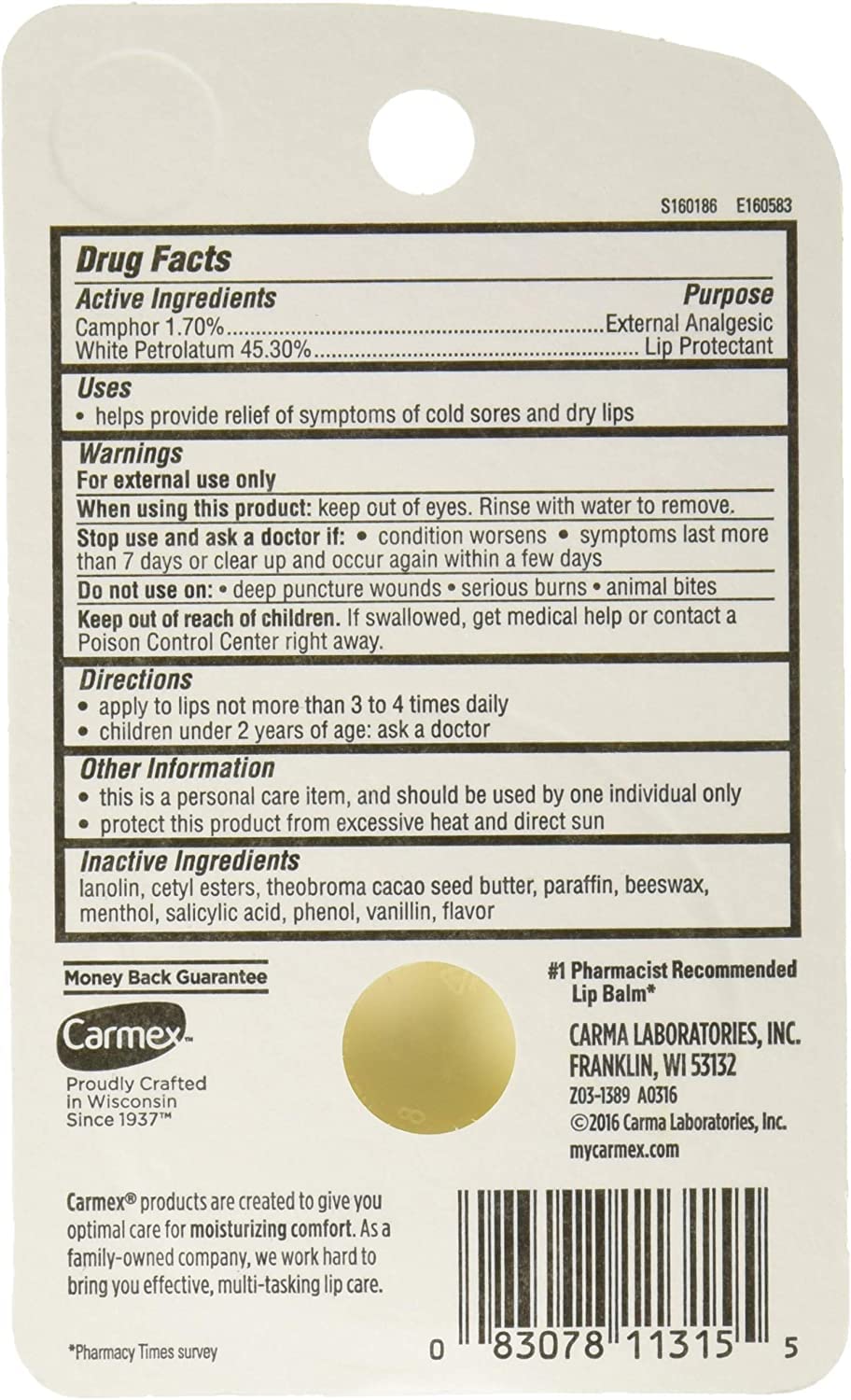 Carmex bálsamo labial clásico medicado, tubo 2, ofrece hidratación duradera con diseño práctico