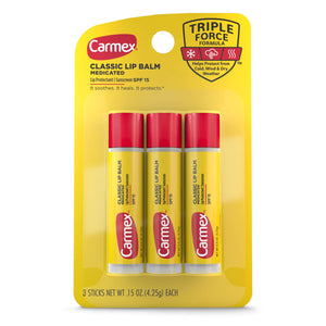 Carmex bálsamo labial, tres unidades para uso diario y retoques