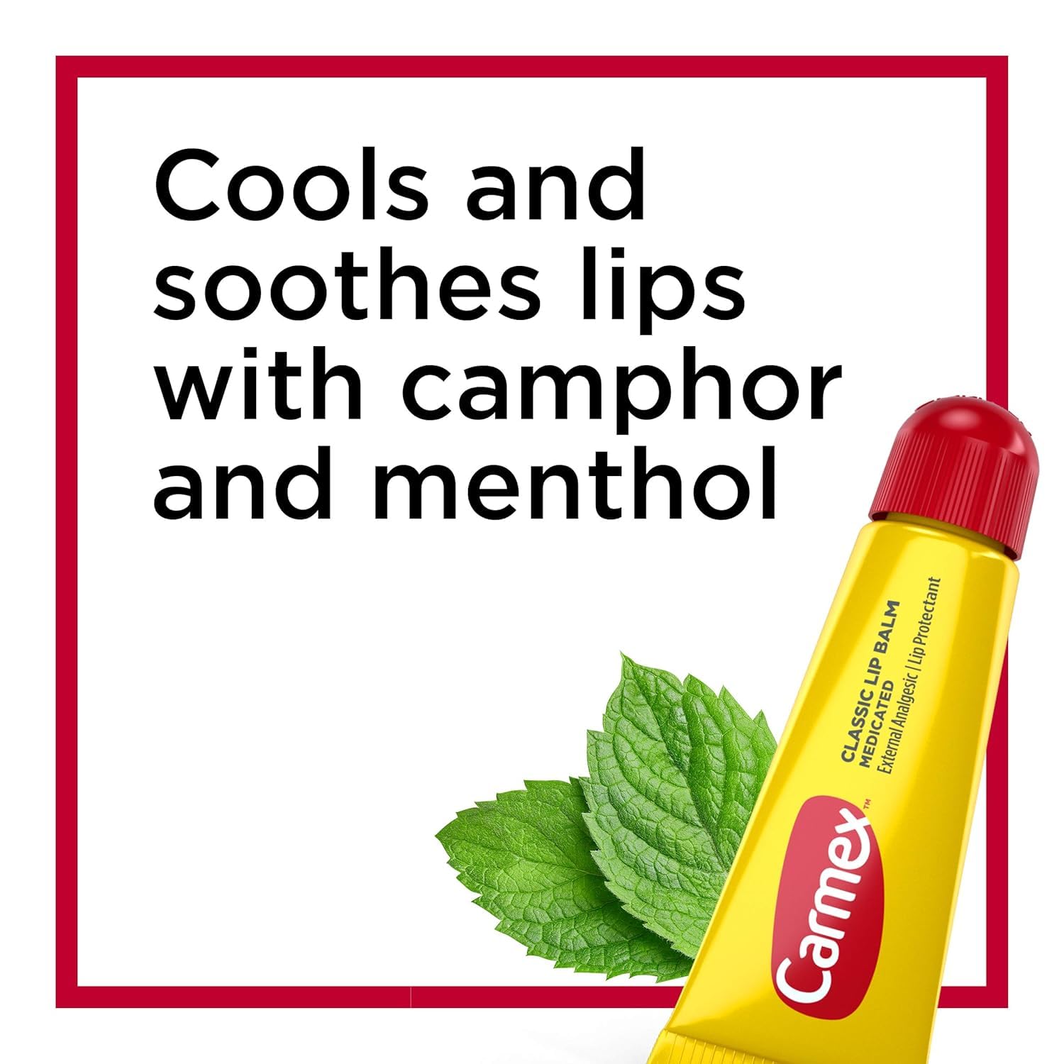 Bálsamo labial Carmex en tubo, aplicación suave para labios secos.