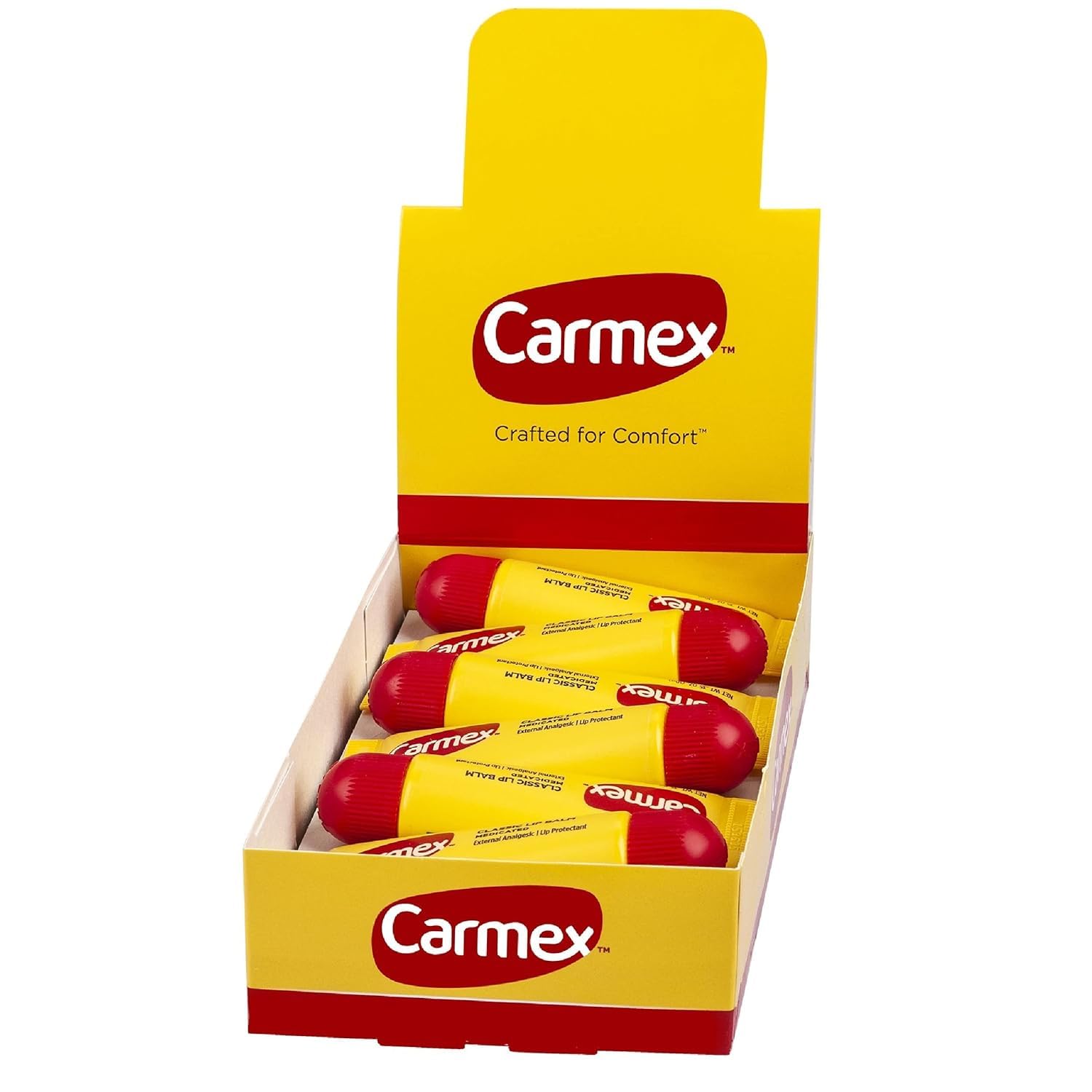 Bálsamo labial Carmex en tubo, paquete de 12, para hidratación diaria de los labios.