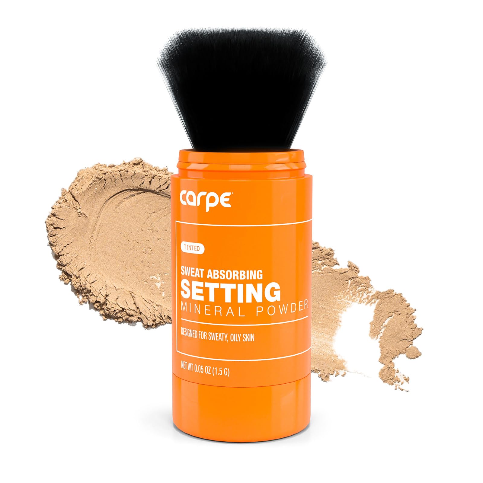 Carpe polvo mineral transparente con brocha para aplicación suave y control del brillo